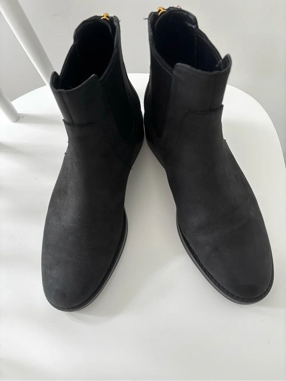 Cole Haan Black Chelsea Ankle Boots with Gold Back Zip